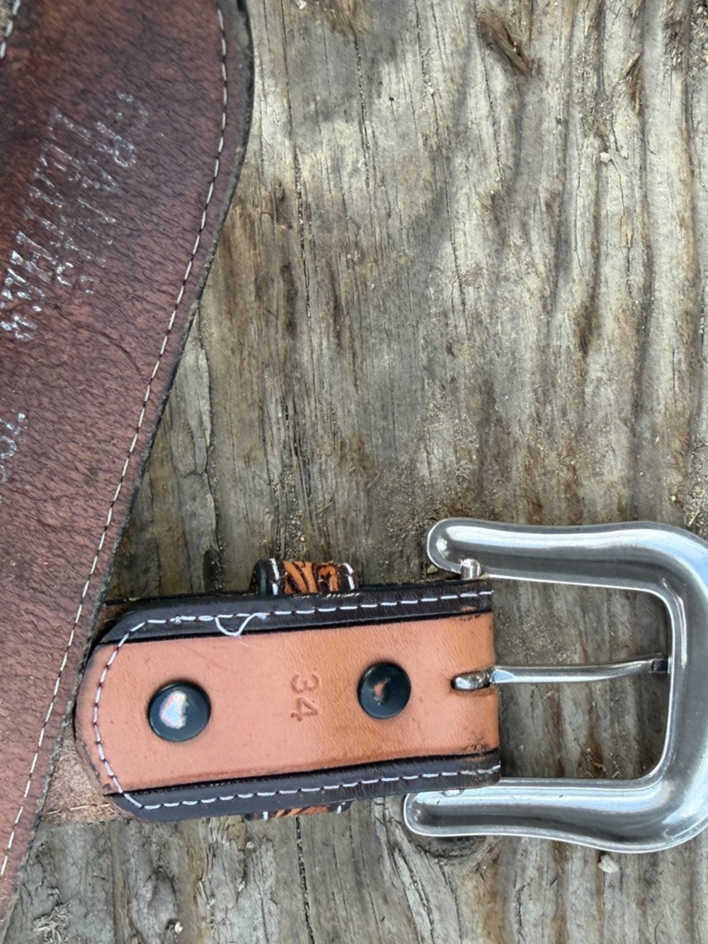 Grants Leather Western Leather Belt with Decorative Stitching - Picture 2 of 4